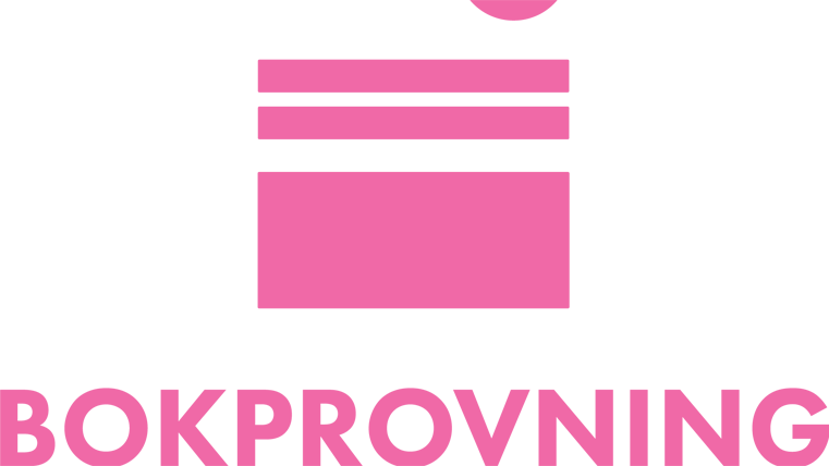 Logotyp i rosa med text Bokprovning