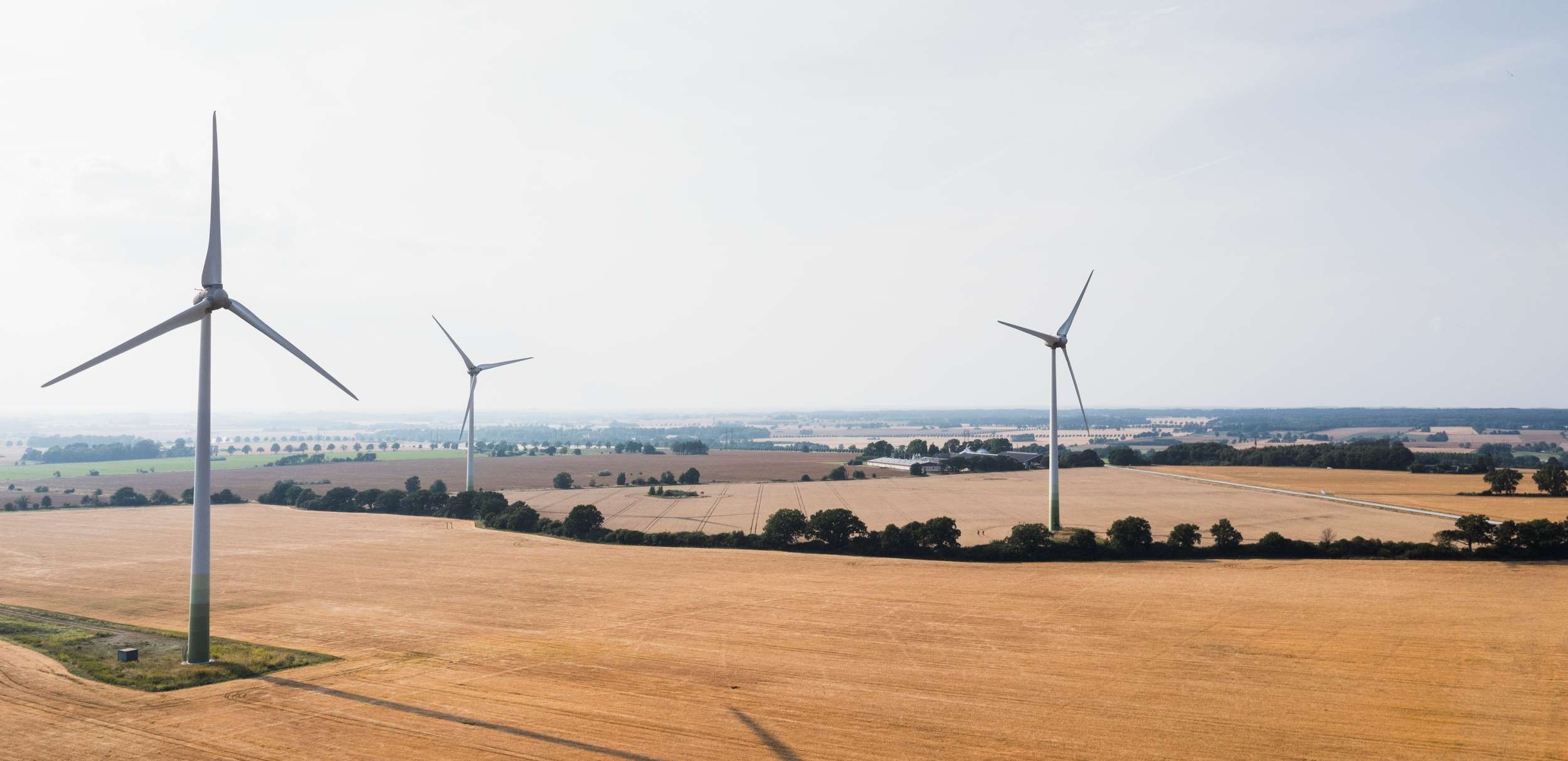 Vindkraftverk på en åker.