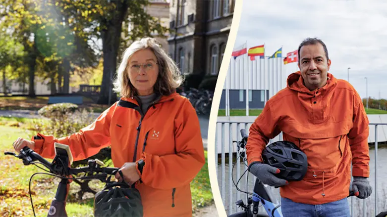 En kvinna och en man som håller i varsin cykel.