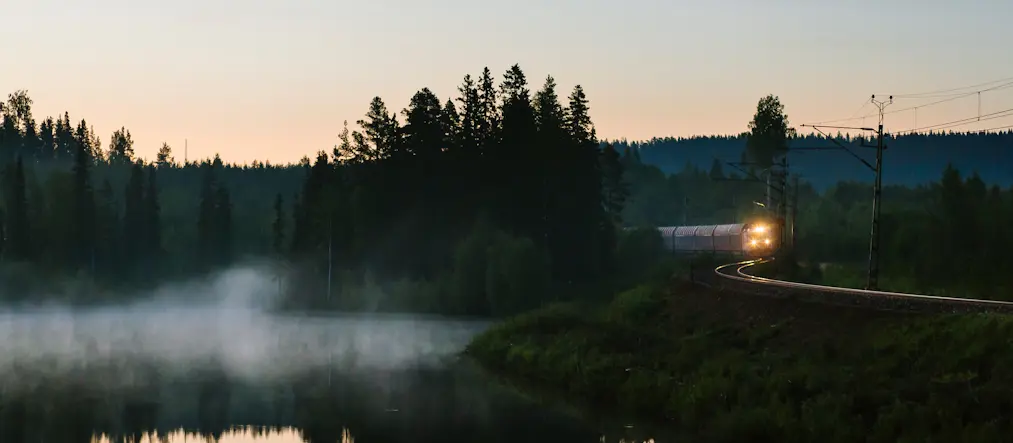 Tåg vid sjö.