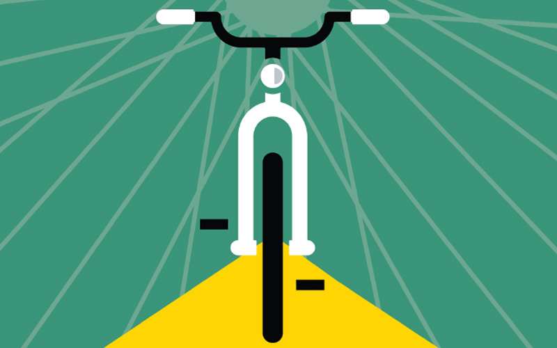 Illustration av en cykel framifrån.